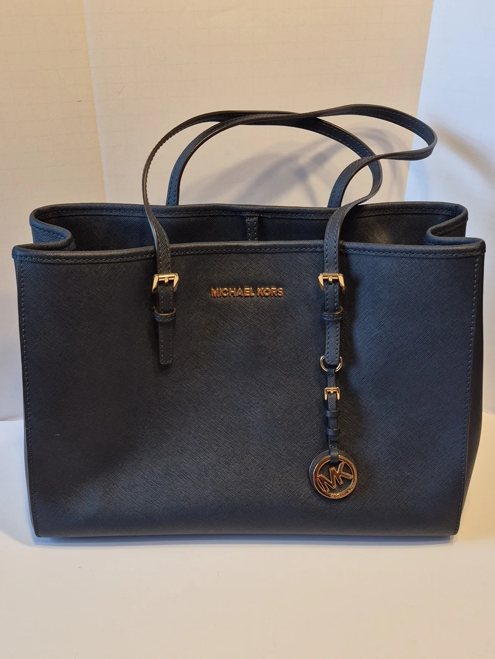 Michael Kors Navy Saffiano Leather Tote with Gold Accents